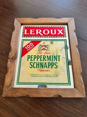 LEROUX PEPPERMINT SCHNAPPS LIQUEUR 13 1/2'' X 16 1/2'' Bar Mirror Sign Vintage